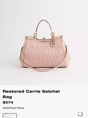 Coach Madison Metallic TWIST Embossed LEATHER Peach Rose Carrie Satchel Handbag